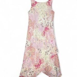 light pink floral paisley print asymmetrical fairycore dress with a boho vibe